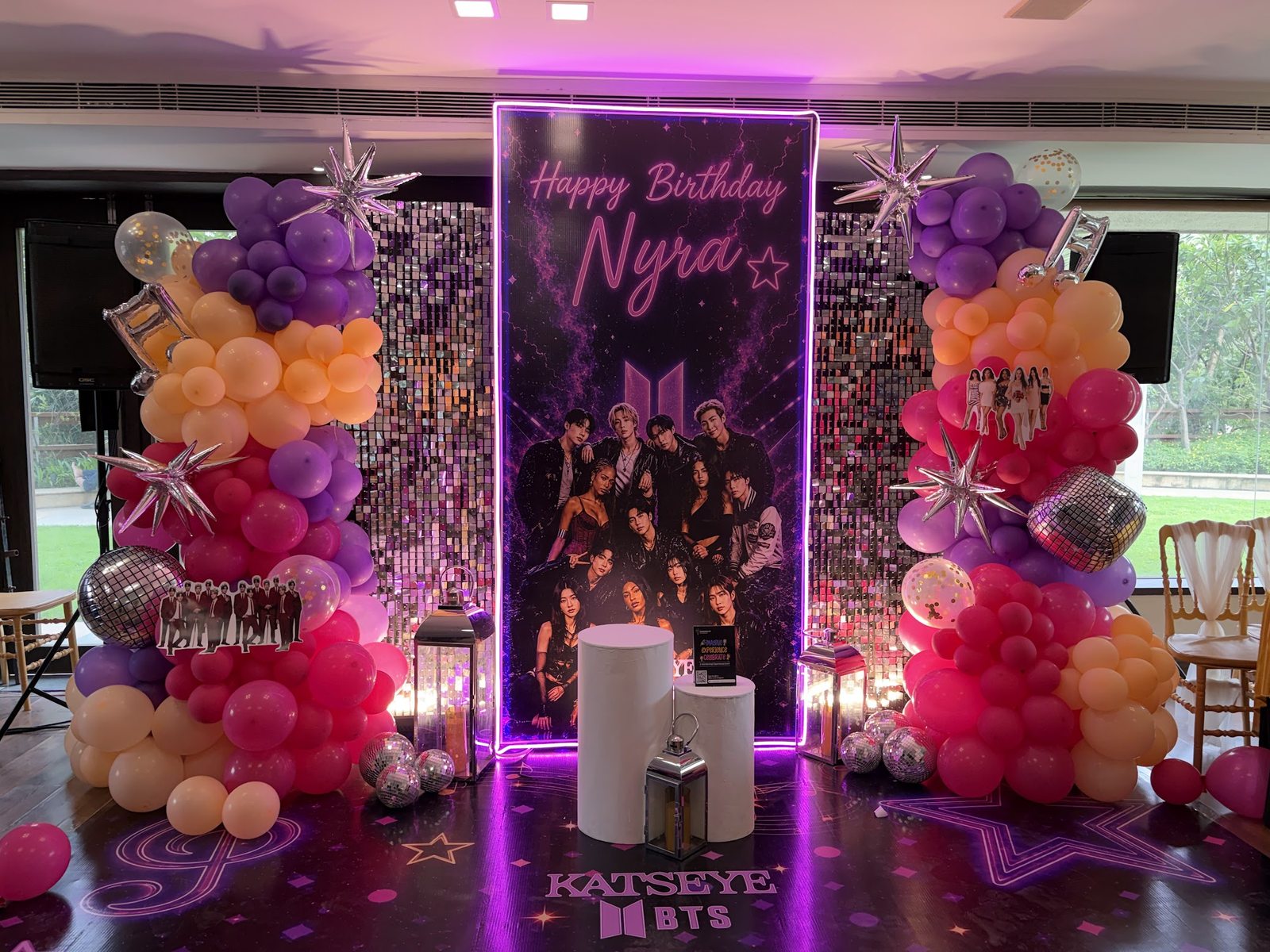 K-pop theme decor with neon backdrop