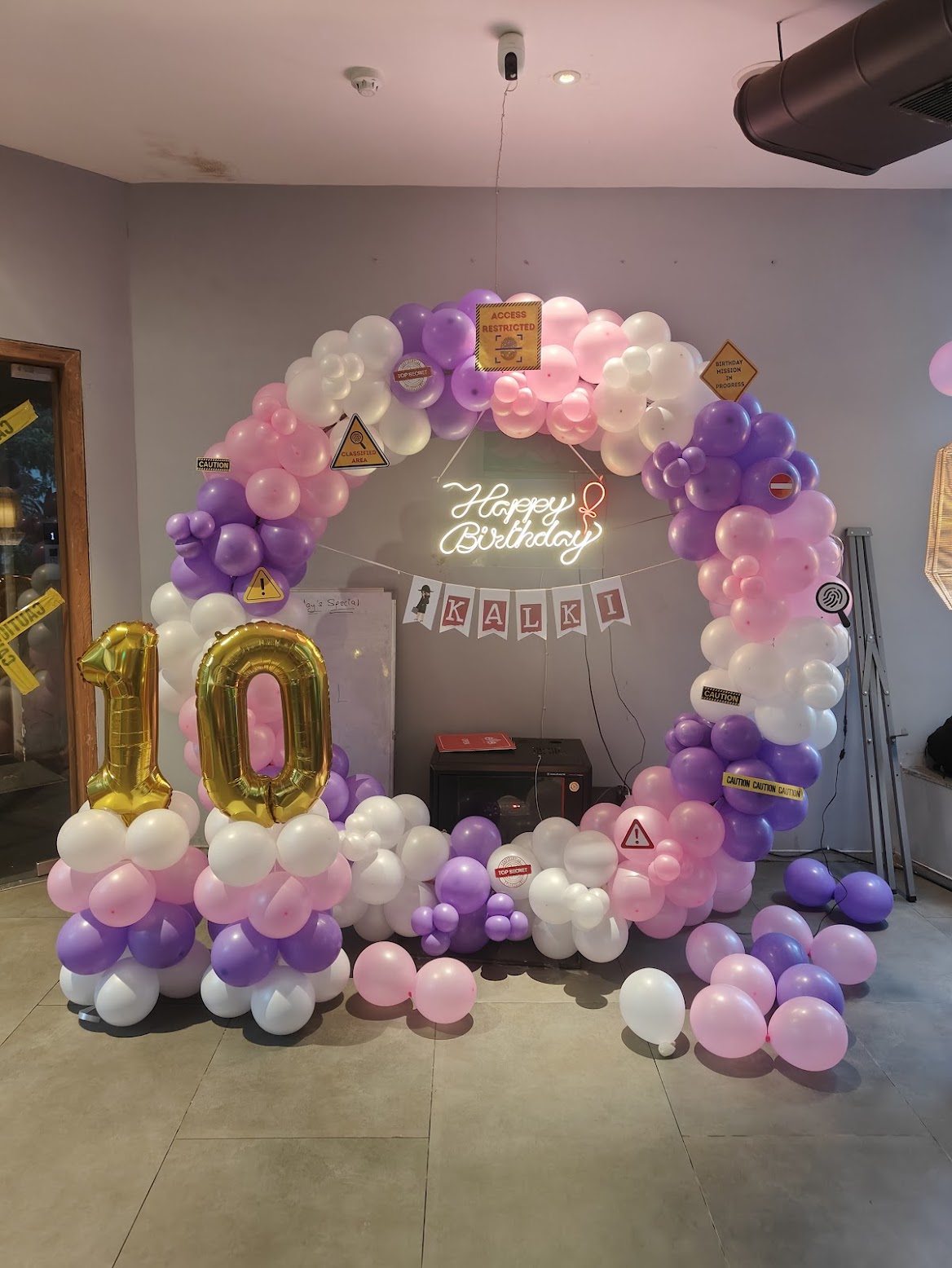 Spy theme decor in pink and purple