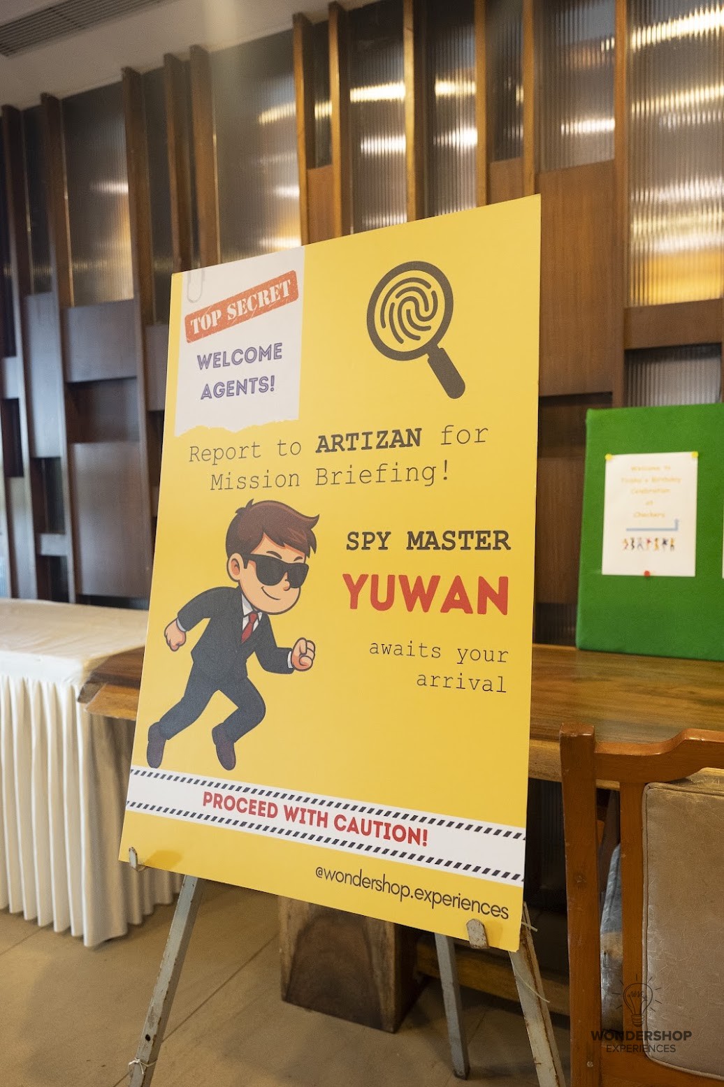 Spy mission welcome board