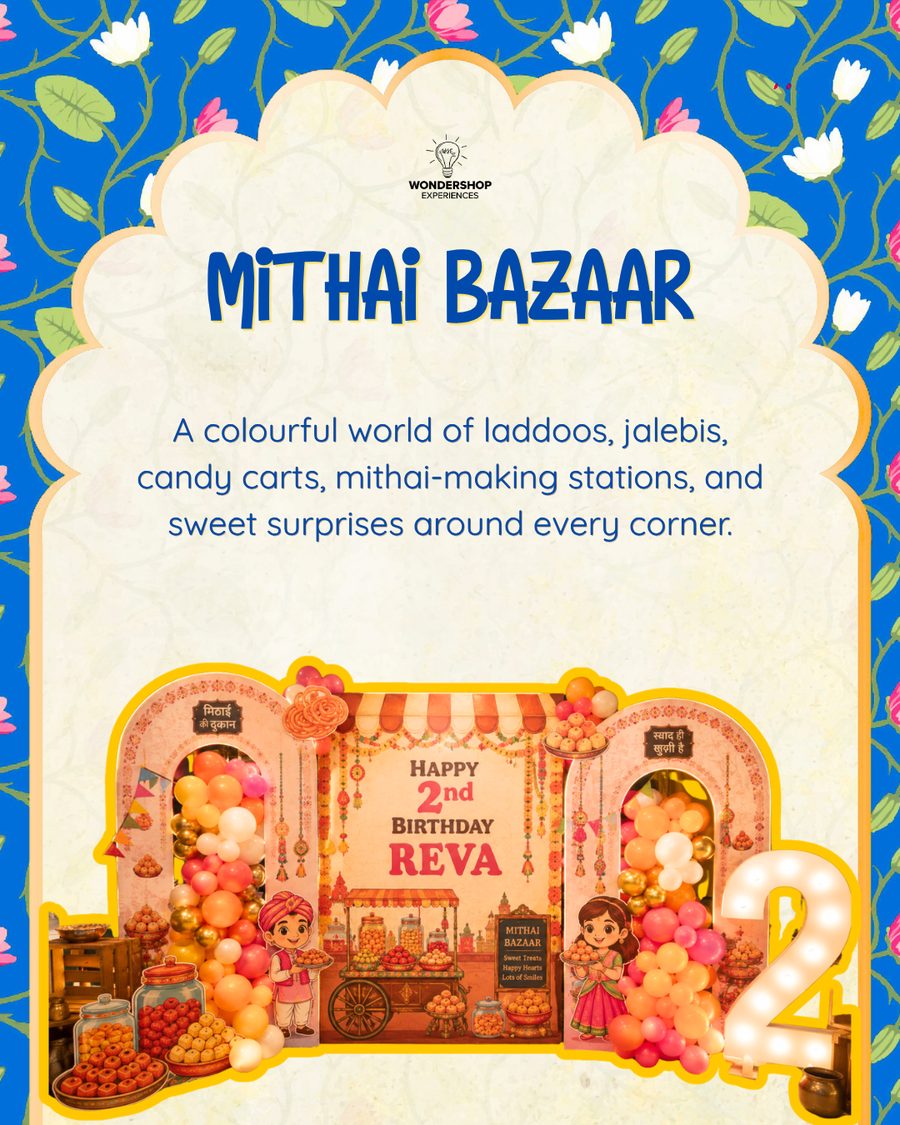 Mithai Bazaar: a colourful world of laddoos, jalebis, candy carts, mithai-making stations, and sweet surprises around every corner