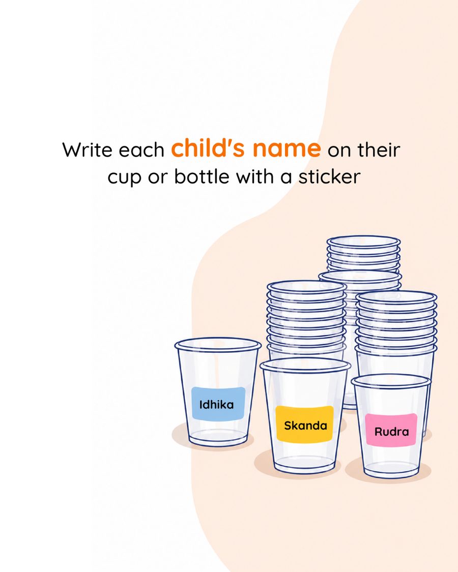 Write each child's name on their cup or bottle with a sticker