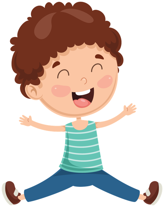 Illustrated child laughing with arms open wide